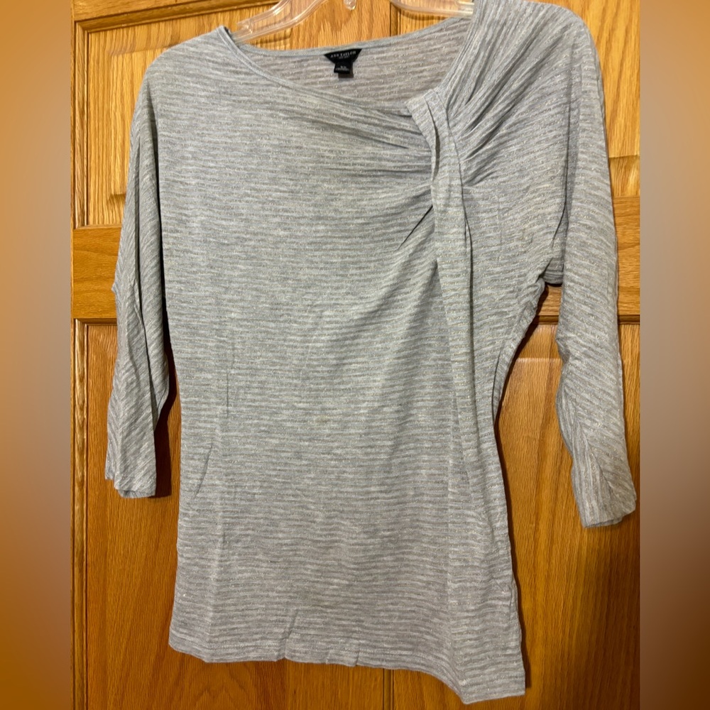 Ann Taylor gray and gold striped 3/4 sleeve top